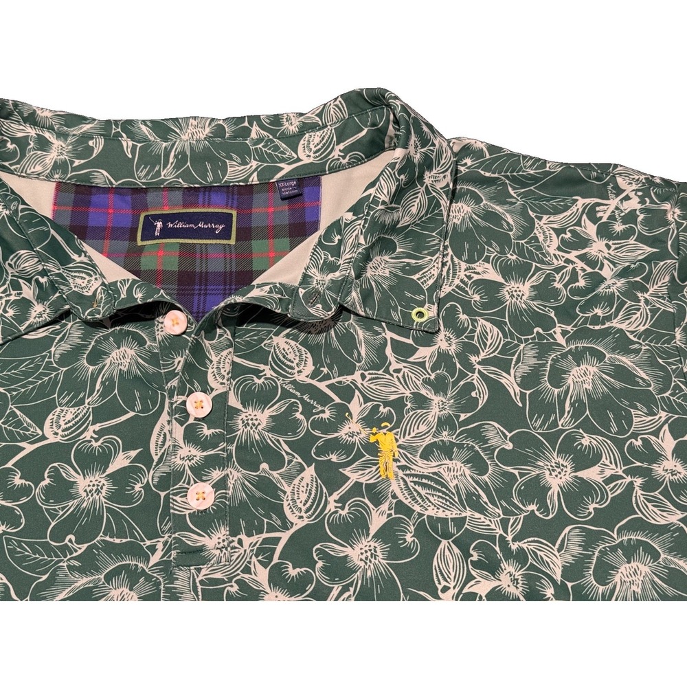 William Murray Men's Green White Floral Short Sleeve Polo Embroidered Logo XL - Picture 2 of 5